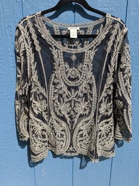Ultra Pink Black Sheer Tunic with Gold Embroidery